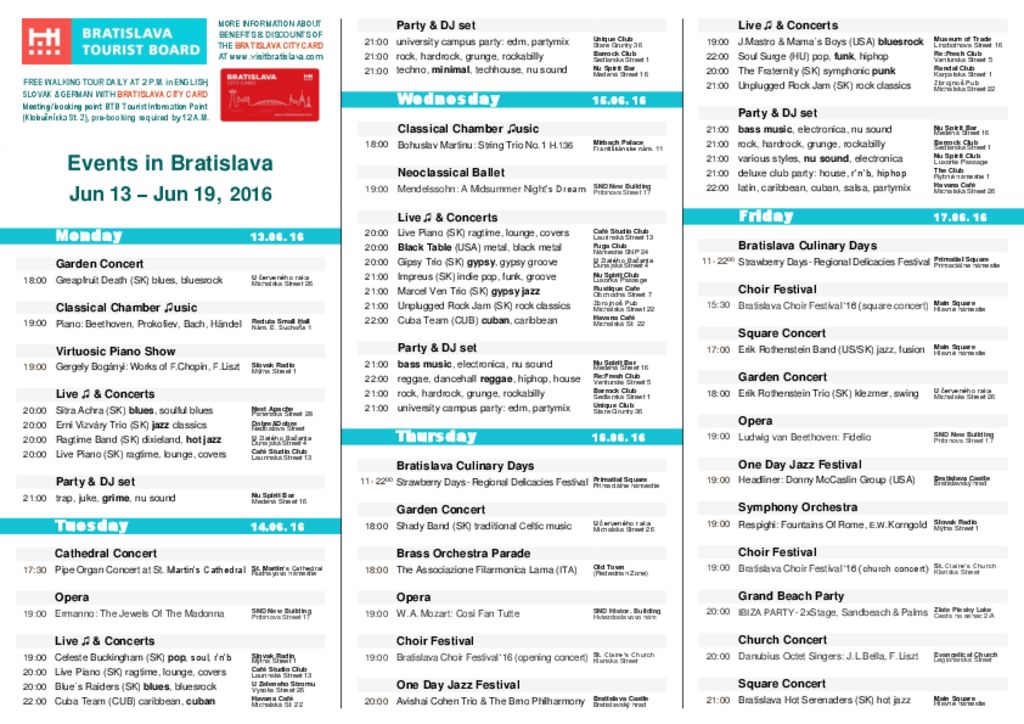 Events in Bratislava, June 13 – June 19, 2016