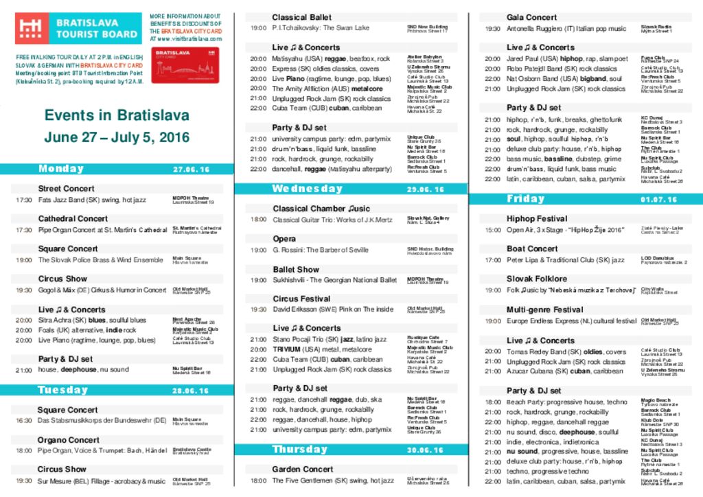 Events in Bratislava, June 27 – July 5, 2016