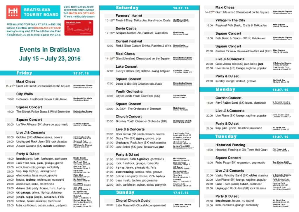 Events in Bratislava July 15 – July 23 2016