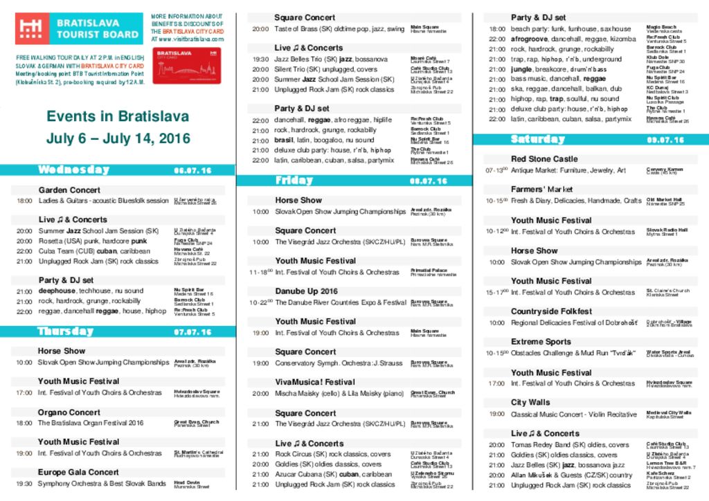 Events in Bratislava, July 6 – July 14, 2016