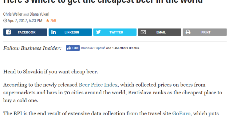 Bratislava Wins Beer Price Index